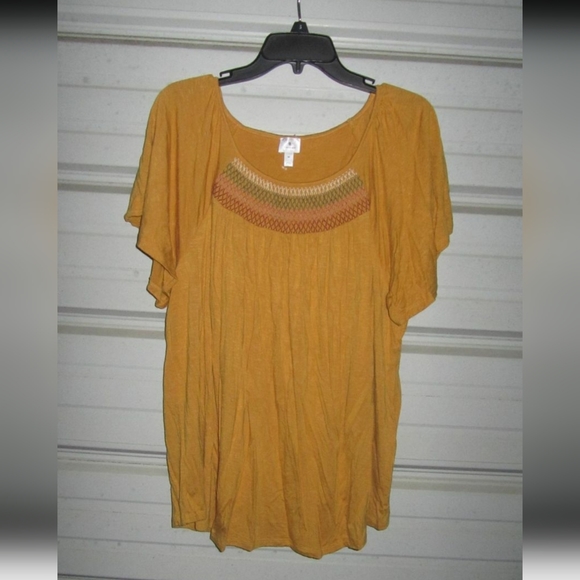 1X Plus Size Womens Dressbarn Yellow top shirt boho hippie peasant blouse - Picture 1 of 2